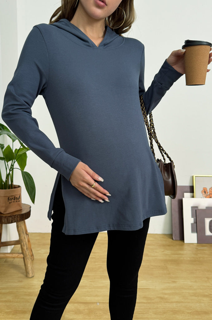 Bearsland Long-sleeved Maternity Sweatshirt with Small Side Slits
