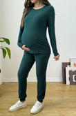 Bearsland Long-sleeved Crew-neck Maternity Set with Pockets and Adjustable Waistband