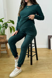 Bearsland Long-sleeved Crew-neck Maternity Set with Pockets and Adjustable Waistband