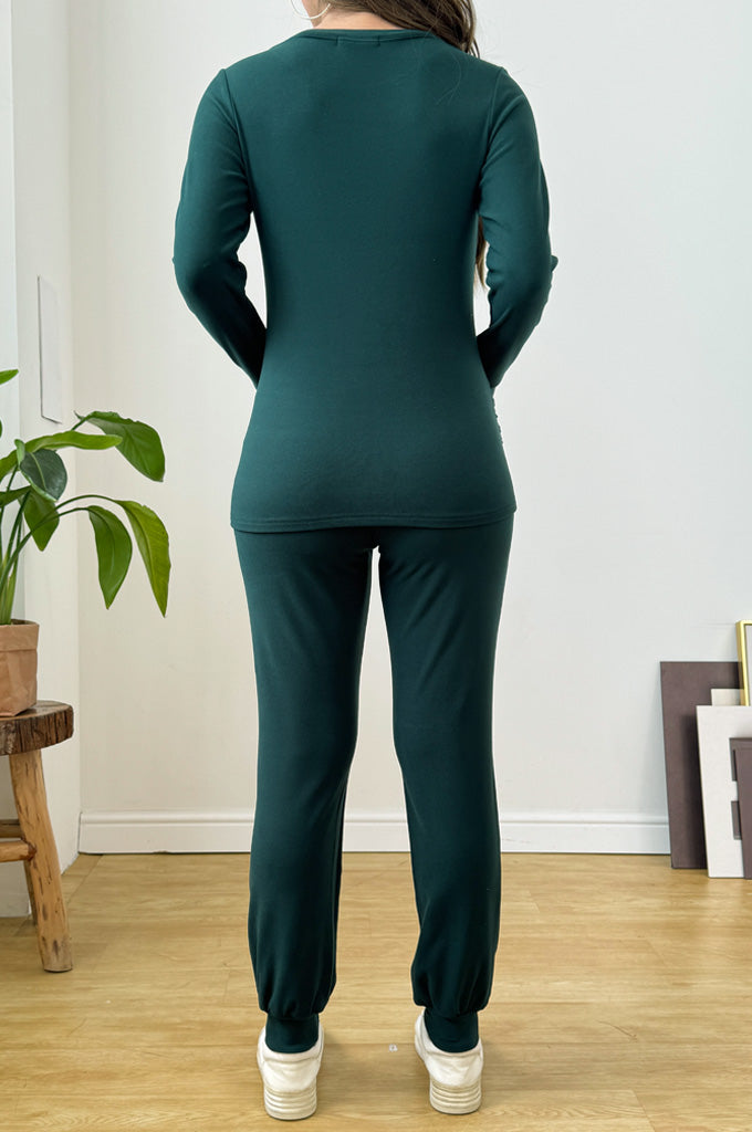 Bearsland Long-sleeved Crew-neck Maternity Set with Pockets and Adjustable Waistband