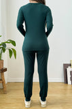 Bearsland Long-sleeved Crew-neck Maternity Set with Pockets and Adjustable Waistband