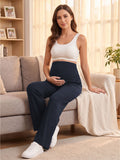 Bearsland Women's Maternity Pants High Waist Wide Leg Work Pants Adjustable Waist Pregnancy Dress Yoga Pants Stretchy Comfy Lounge Casual Daily Wear Trousers with Pockets(M-XXXXL)