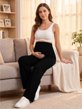 Bearsland Women's Maternity Pants High Waist Wide Leg Work Pants Adjustable Waist Pregnancy Dress Yoga Pants Stretchy Comfy Lounge Casual Daily Wear Trousers with Pockets(M-XXXXL)