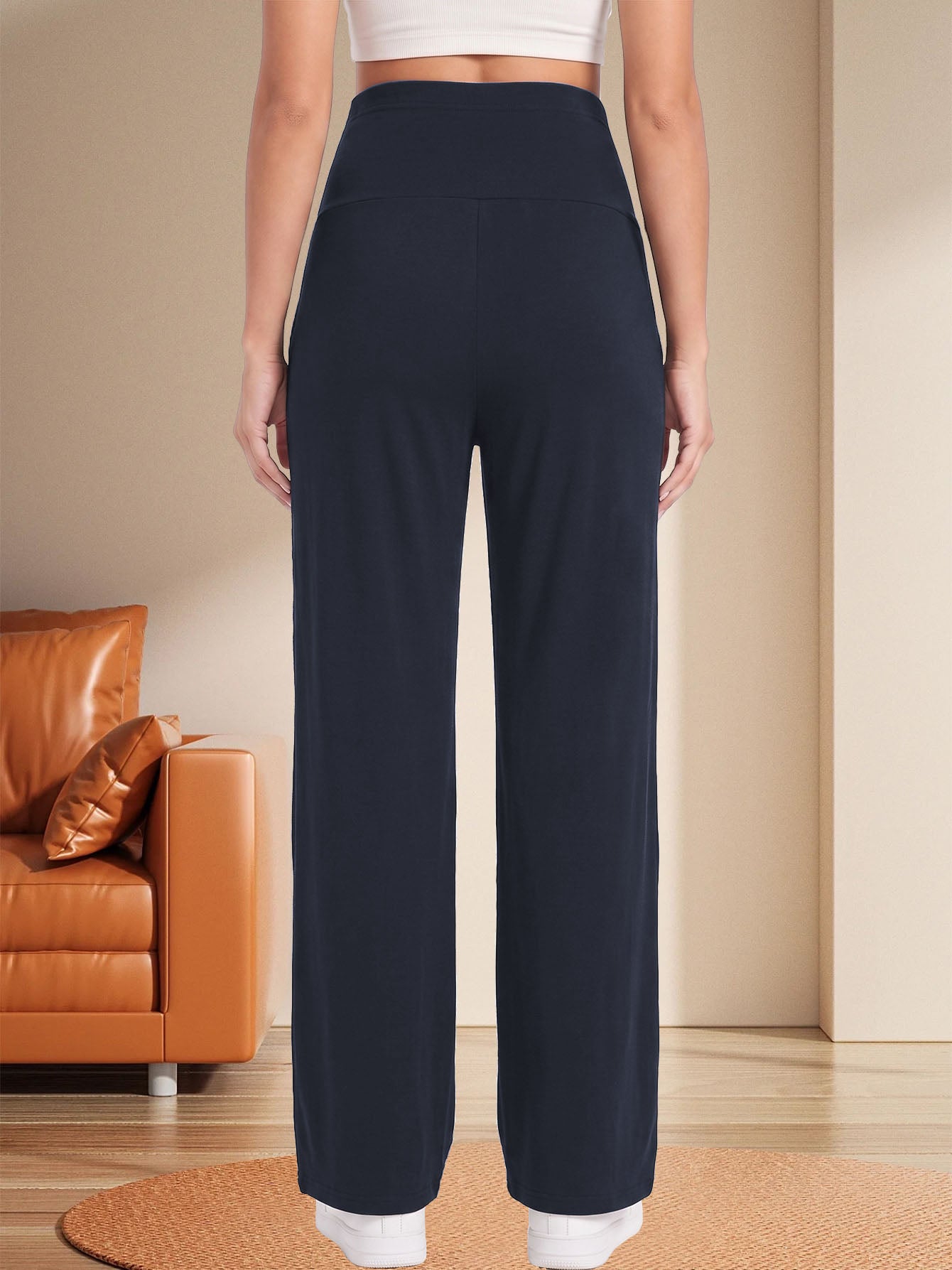 Bearsland Women's Maternity Pants High Waist Wide Leg Work Pants Adjustable Waist Pregnancy Dress Yoga Pants Stretchy Comfy Lounge Casual Daily Wear Trousers with Pockets(M-XXXXL)