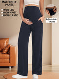 Bearsland Women's Maternity Pants High Waist Wide Leg Work Pants Adjustable Waist Pregnancy Dress Yoga Pants Stretchy Comfy Lounge Casual Daily Wear Trousers with Pockets(M-XXXXL)