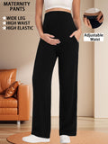 Bearsland Women's Maternity Pants High Waist Wide Leg Work Pants Adjustable Waist Pregnancy Dress Yoga Pants Stretchy Comfy Lounge Casual Daily Wear Trousers with Pockets(M-XXXXL)