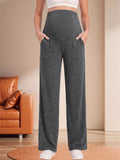Bearsland Women's Maternity Pants High Waist Wide Leg Work Pants Adjustable Waist Pregnancy Dress Yoga Pants Stretchy Comfy Lounge Casual Daily Wear Trousers with Pockets(M-XXXXL)