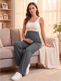 Bearsland Women's Maternity Pants High Waist Wide Leg Work Pants Adjustable Waist Pregnancy Dress Yoga Pants Stretchy Comfy Lounge Casual Daily Wear Trousers with Pockets(M-XXXXL)
