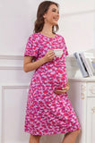 Bearsland Women's Short-Sleeve Crew-Neck Printed Nursing Dress