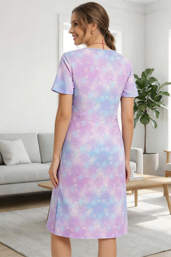 Bearsland Women's Short-Sleeve Crew-Neck Printed Nursing Dress