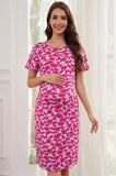 Bearsland Women's Short-Sleeve Crew-Neck Printed Nursing Dress