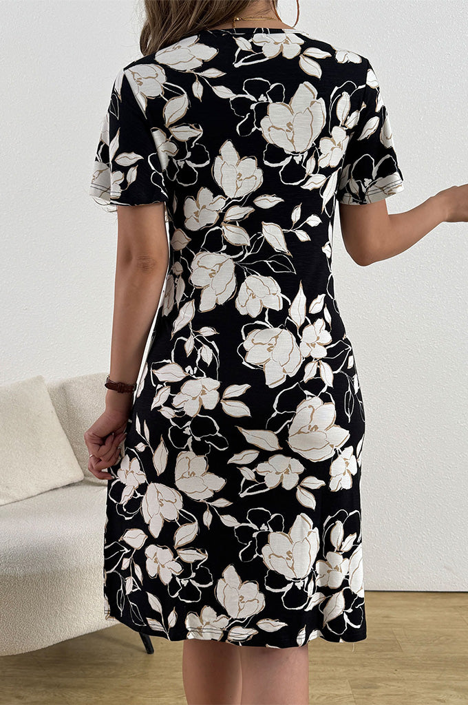 Bearsland Women's Short-Sleeve Crew-Neck Printed Nursing Dress