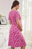 Bearsland Women's Short-Sleeve Crew-Neck Printed Nursing Dress