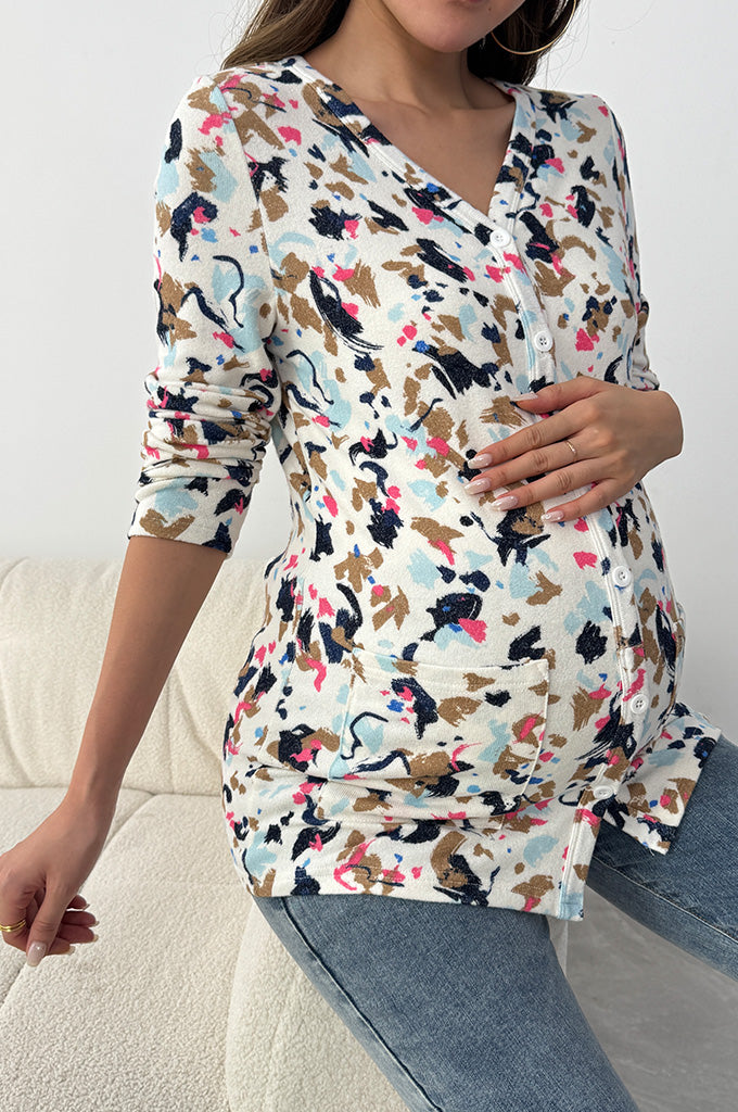 Bearsland Long-sleeved Fashionable Printed Maternity Cardigan