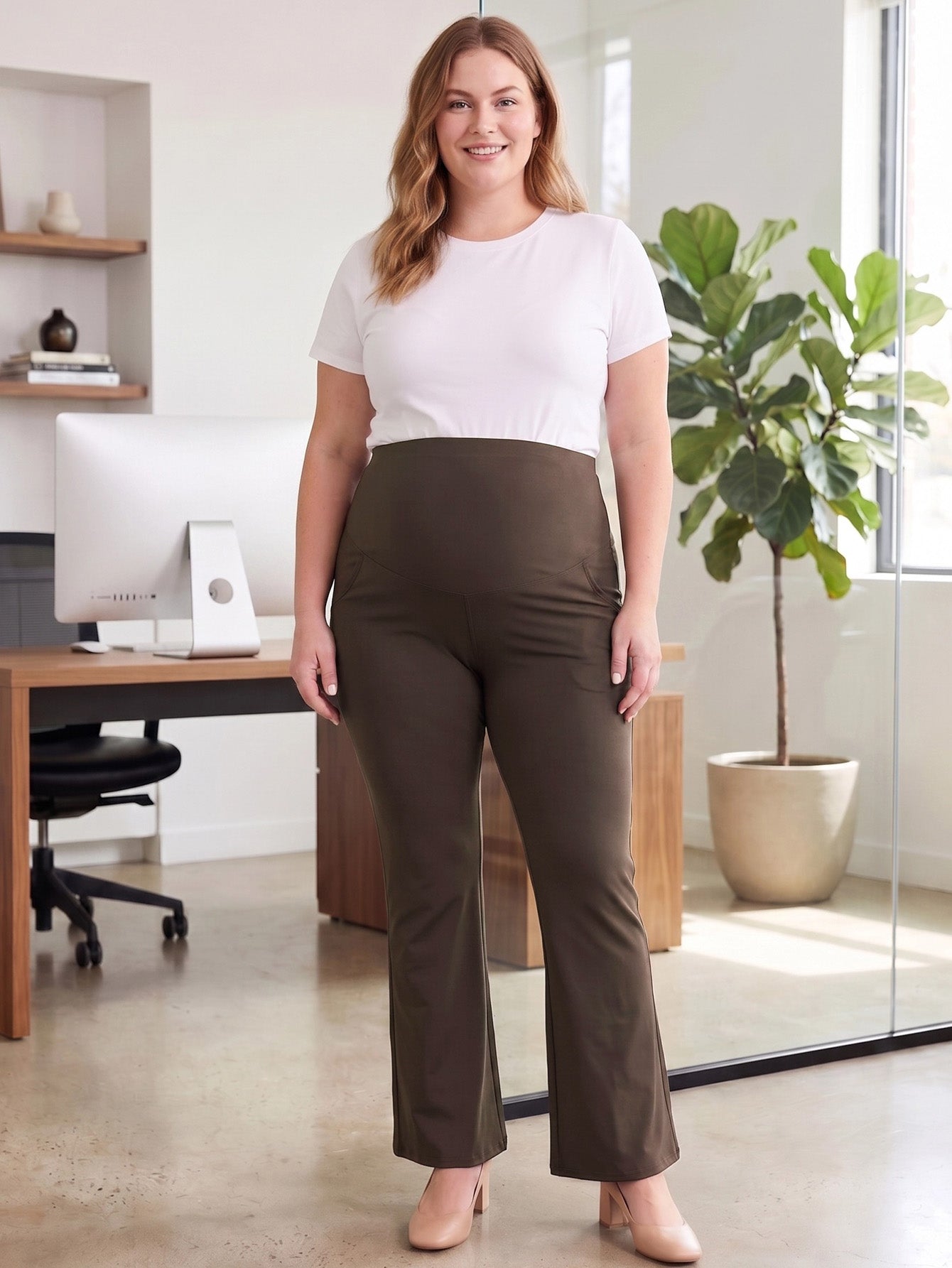 Bearsland Plus Size Women's Office & Casual Maternity Pants with Pockets