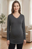 Bearsland Women's Long-Sleeve V-Neck Maternity Top with Side Pleats at the Waist