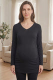 Bearsland Women's Long-Sleeve V-Neck Maternity Top with Side Pleats at the Waist