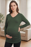 Bearsland Women's Long-Sleeve V-Neck Maternity Top with Side Pleats at the Waist