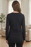 Bearsland Women's Long-Sleeve V-Neck Maternity Top with Side Pleats at the Waist