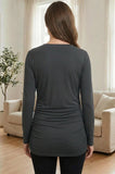Bearsland Women's Long-Sleeve V-Neck Maternity Top with Side Pleats at the Waist