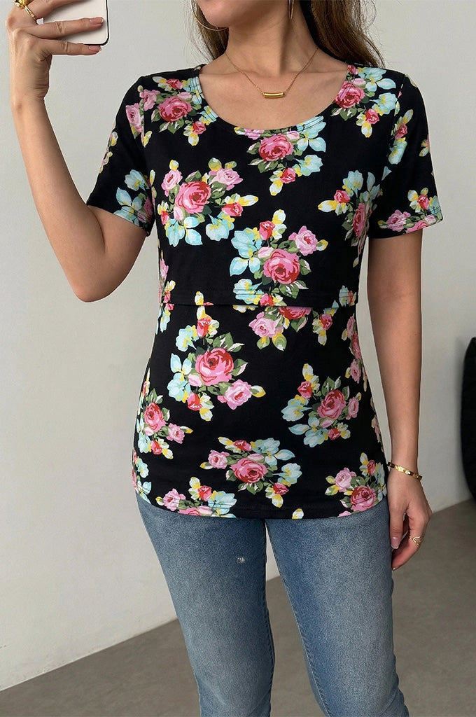 Bearsland Women's Short-Sleeve Crew-Neck Printed Nursing Top