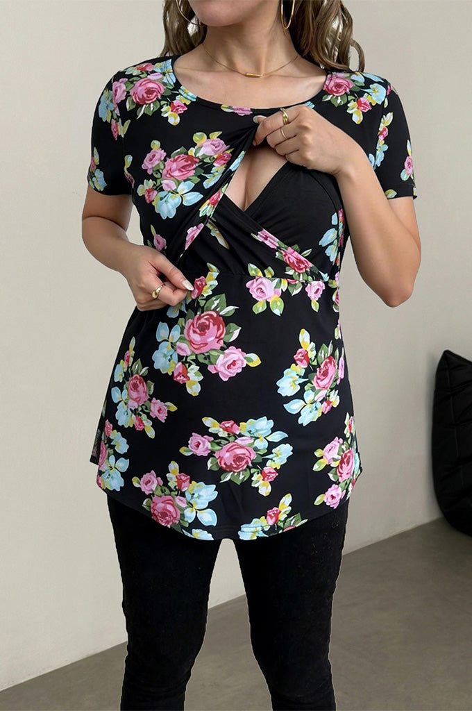 Bearsland Women's Short-Sleeve Crew-Neck Printed Nursing Top