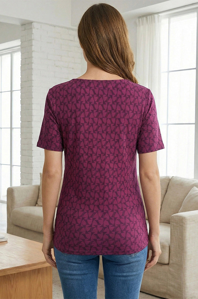Bearsland Women's Short-Sleeve Crew-Neck Printed Nursing Top