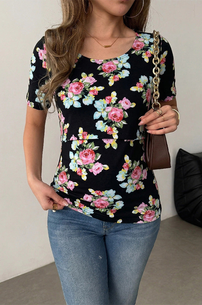 Bearsland Women's Short-Sleeve Crew-Neck Printed Nursing Top