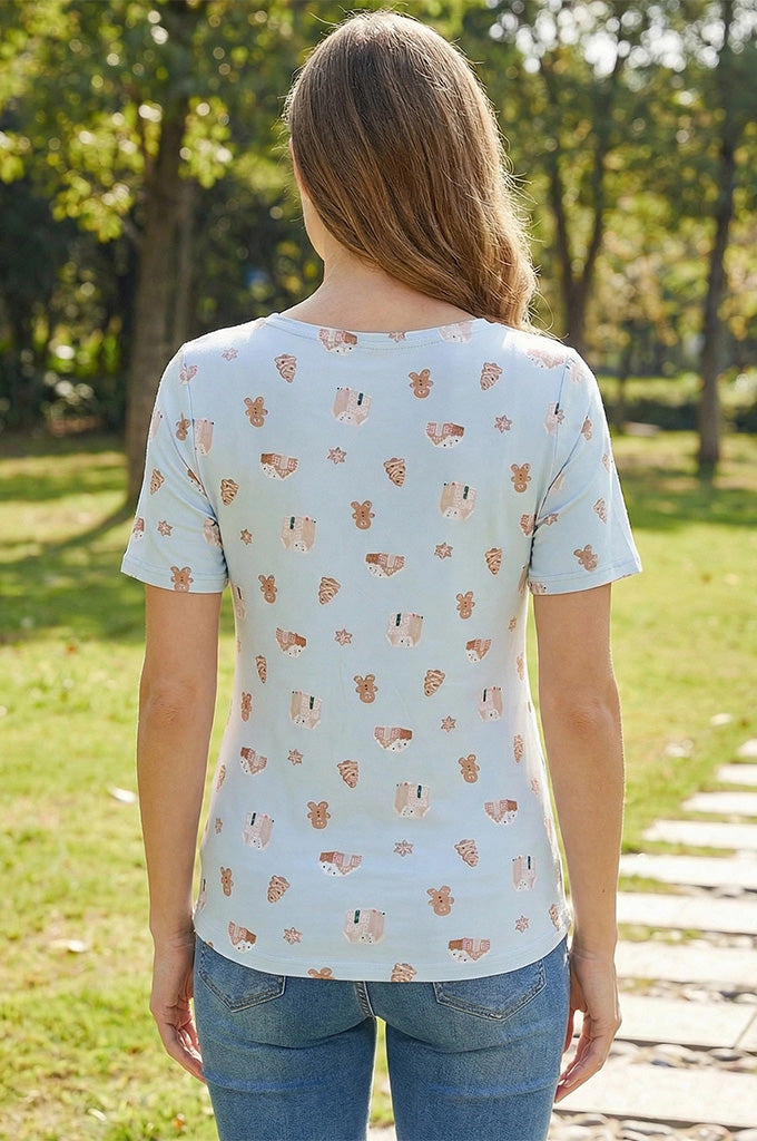 Bearsland Women's Short-Sleeve Crew-Neck Printed Nursing Top