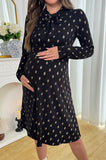 Bearsland Long-sleeved Maternity Dress with Bow Collar