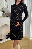 Bearsland Long-sleeved Maternity Dress with Bow Collar