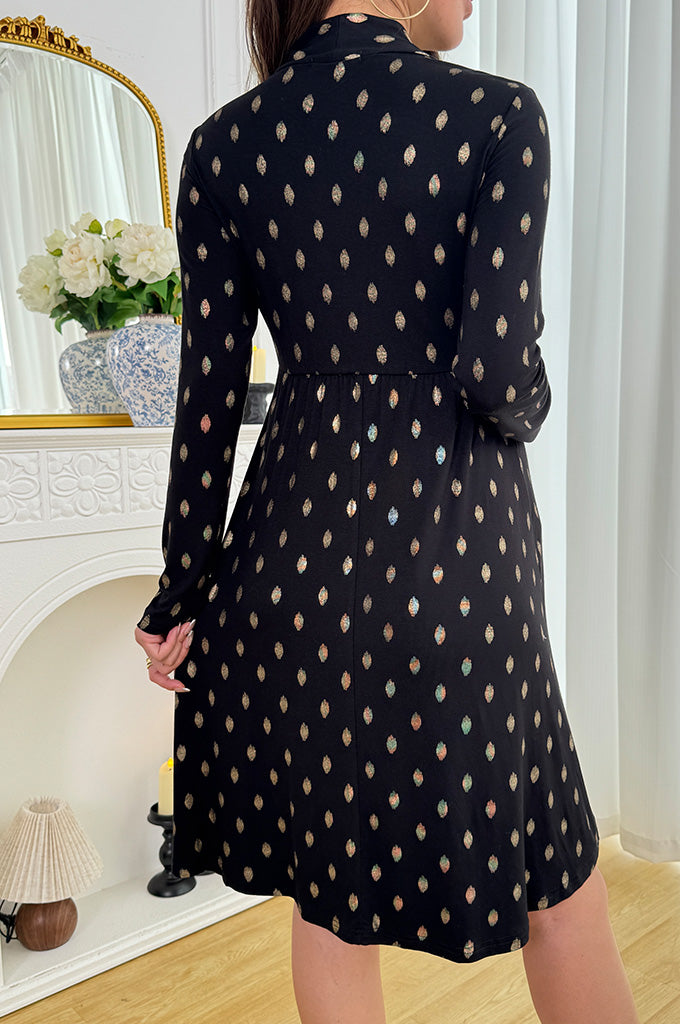 Bearsland Long-sleeved Maternity Dress with Bow Collar