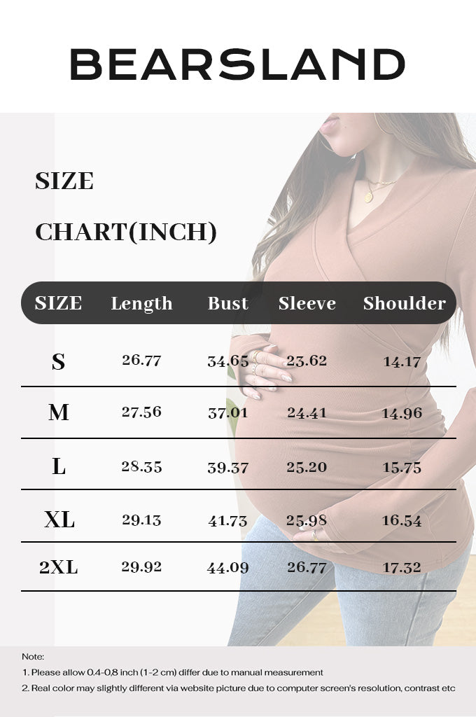 Bearsland Cross-Over Collar Maternity Long-Sleeved Top