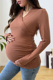 Bearsland Cross-Over Collar Maternity Long-Sleeved Top