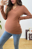 Bearsland Cross-Over Collar Maternity Long-Sleeved Top