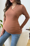 Bearsland Cross-Over Collar Maternity Long-Sleeved Top