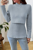Bearsland Cross-Over Stand-Up Collar Long-Sleeved Nursing Top