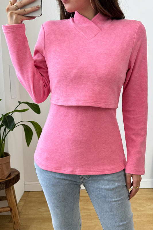 Bearsland Cross-Over Stand-Up Collar Long-Sleeved Nursing Top