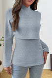 Bearsland Cross-Over Stand-Up Collar Long-Sleeved Nursing Top