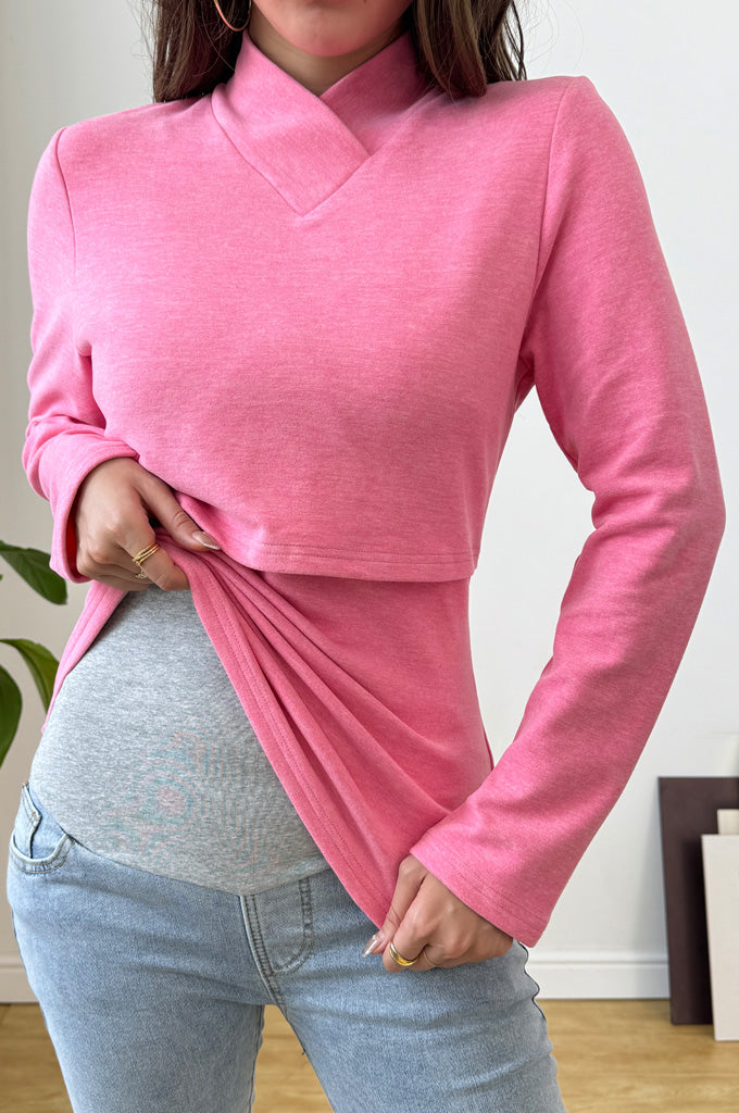 Bearsland Cross-Over Stand-Up Collar Long-Sleeved Nursing Top