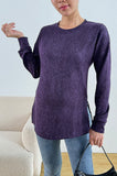 Bearsland Long-sleeved Purple Printed Maternity Top with Small Slit at the Side of the Waist