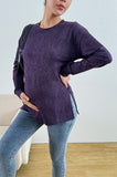 Bearsland Long-sleeved Purple Printed Maternity Top with Small Slit at the Side of the Waist