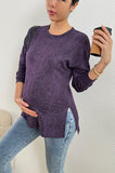 Bearsland Long-sleeved Purple Printed Maternity Top with Small Slit at the Side of the Waist