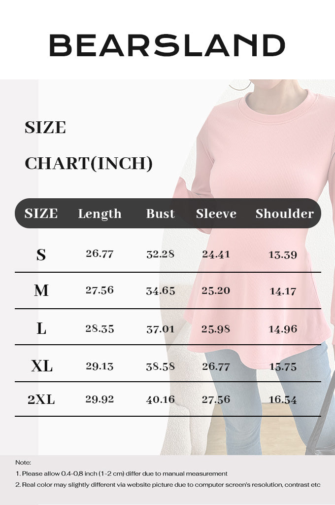 Bearsland Long-sleeved Crew-neck Maternity Top with Ruffled Hem