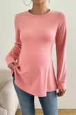Bearsland Long-sleeved Crew-neck Maternity Top with Ruffled Hem