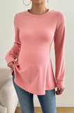 Bearsland Long-sleeved Crew-neck Maternity Top with Ruffled Hem