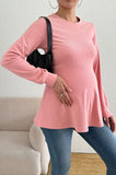 Bearsland Long-sleeved Crew-neck Maternity Top with Ruffled Hem