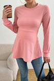 Bearsland Long-sleeved Crew-neck Maternity Top with Ruffled Hem