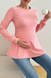 Bearsland Long-sleeved Crew-neck Maternity Top with Ruffled Hem