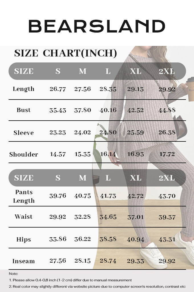 Bearsland Long-sleeved Crew-neck Maternity Set with Slit Hem and Tie Straps